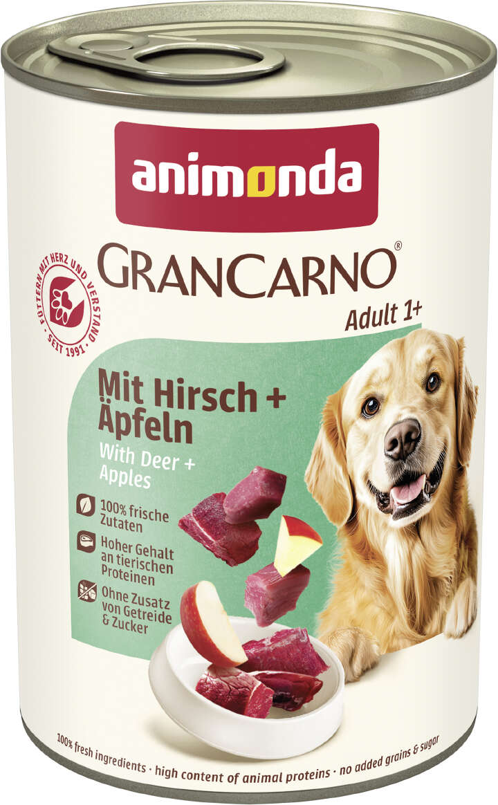 animonda Hunde-Nassfutter GranCarno Adult mit Hirsch + Äpfeln